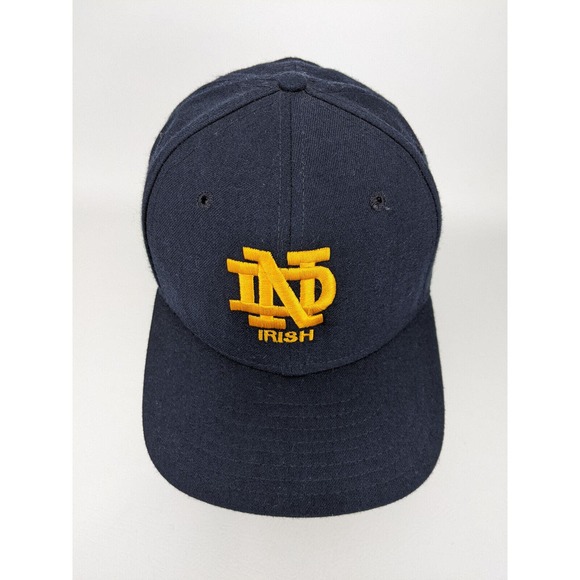 Vtg. Notre Dame Irish Black Embroidered New Era USA Med-Large Size Baseball Hat - Picture 2 of 10